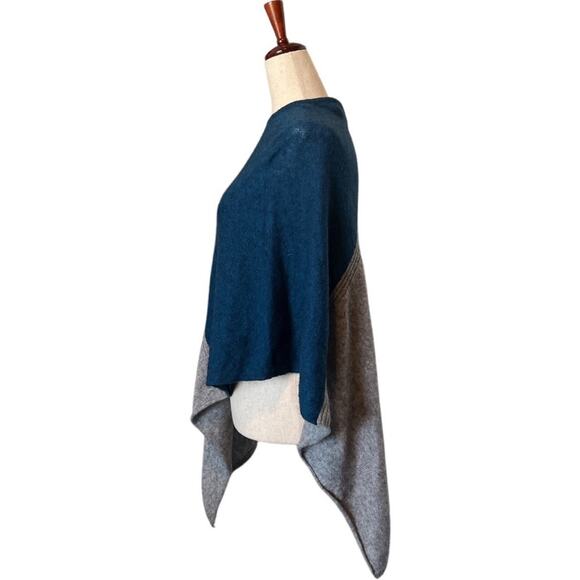 Celeste Wool & Cashmere Teal Grey Gray Poncho Cape Cover Up Sweater Reversible - Picture 5 of 8